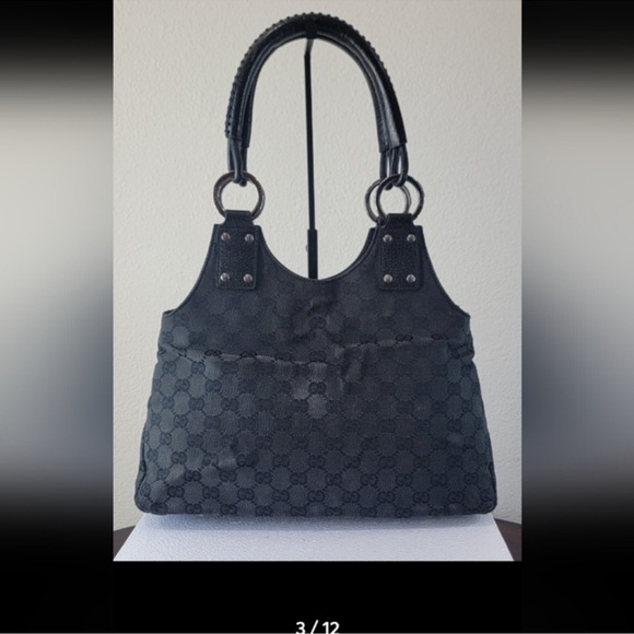 Gucci GG Monogram Canvas Black Handbag Satchel Bag - Picture 4 of 11
